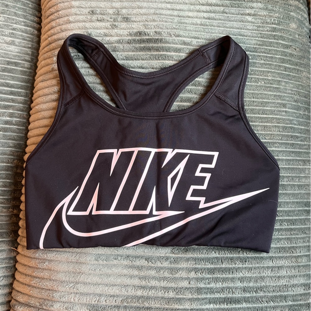 Nike Black Sports Bra with White Logo Graphic
